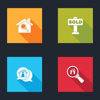 Arama evini ayarla, mesaj, emlak mesajı ve simgeyle asılma tabelasını hazırla. Vektör