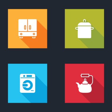 Gardırobu, tencereyi, çamaşır makinesini ve su ısıtıcısını ayarlayın. Vektör