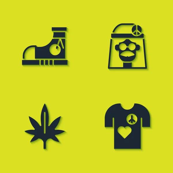 Set Sneakers Peace Shirt Print Stamp Marijuana Hippie Girl Icon — Stock Vector