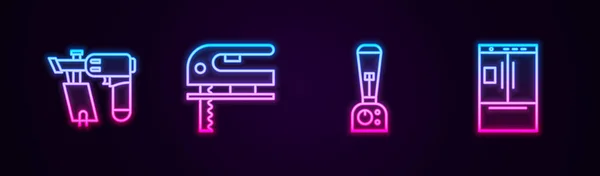 Çivi Tabancası Elektrikli Yapboz Blender Buzdolabı Parlayan Neon Ikonu Vektör — Stok Vektör