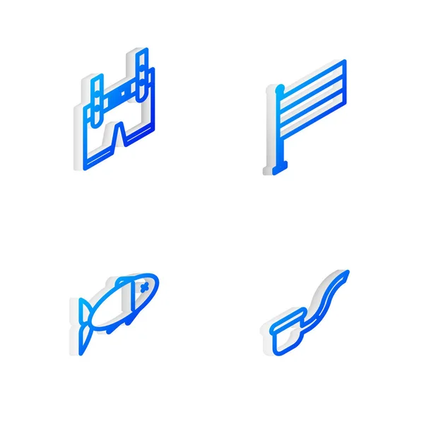 Set Isometric Line National Germany Flag Lederhosen Fish Smoking Pipe — стоковый вектор