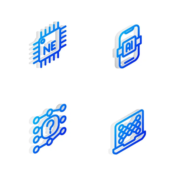 Set Isometric Line Artificial Intelligence Processor Cpu Neural Network Icon — Stock Vector