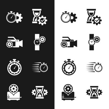 Bilek saat ayarları, video kamera, zaman yönetimi, kum saati ve Stopwatch simgesi. Vektör
