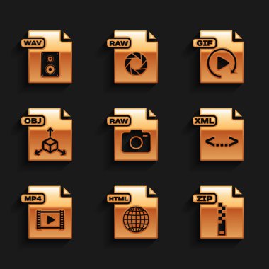HTML, ZIP, XML, MP4, OBJ, GIF ve WAV simgesini ayarla. Vektör