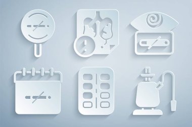 Nikotin sakızını su toplamasına, Hipnoz 'a, sigara içme gününe, nargile hastalığa, akciğerlere ve ikona koy. Vektör