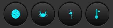 Sümüklü burun, yengeç, çiçek polen ve tıbbi dijital termometre ikonu üretiyor. Vektör.