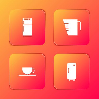 Buzdolabı, ölçü kabı, kahve ve ikonu hazırlayın. Vektör.