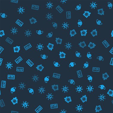 Virüs 'ü ayarla, tıbbi koruyucu maske, evde kal ve pürüzsüz bir şablona geç. Vektör.