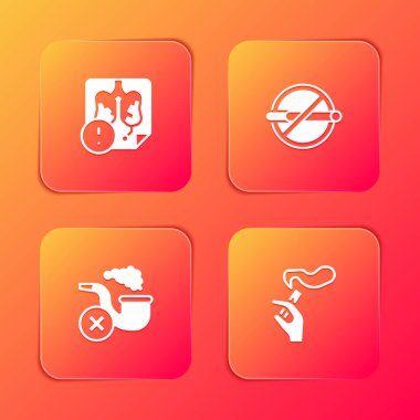 Hastalık Ciğerlerini ayarla, sigara içme, duman ve el sigara ikonuyla pipo iç. Vektör