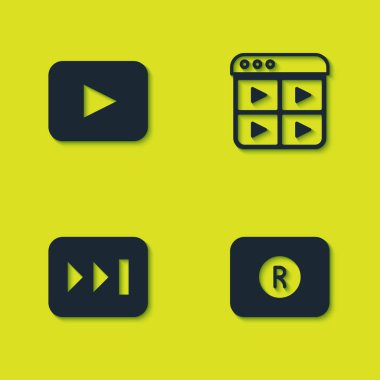 Çalma düğmesini, Kaydı, Hızlı İleri ve Müzik Listesi simgesini ayarla. Vektör
