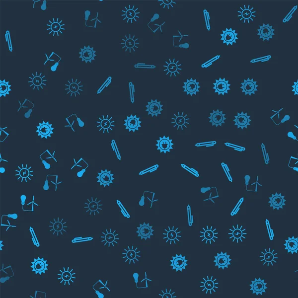 Güneş enerjisi paneli, Pen ve ampulü rüzgar türbiniyle pürüzsüz desene ayarlayın. Vektör.