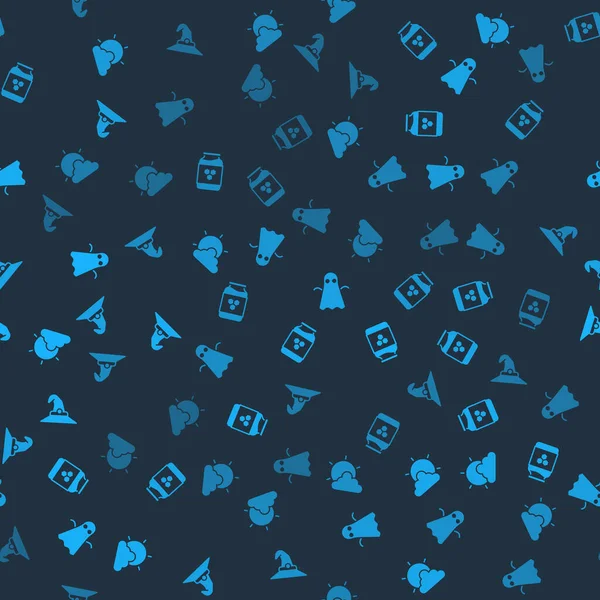 Güneş ve bulut havası, bal kavanozu, hayalet ve cadı şapkası pürüzsüz desen. Vektör