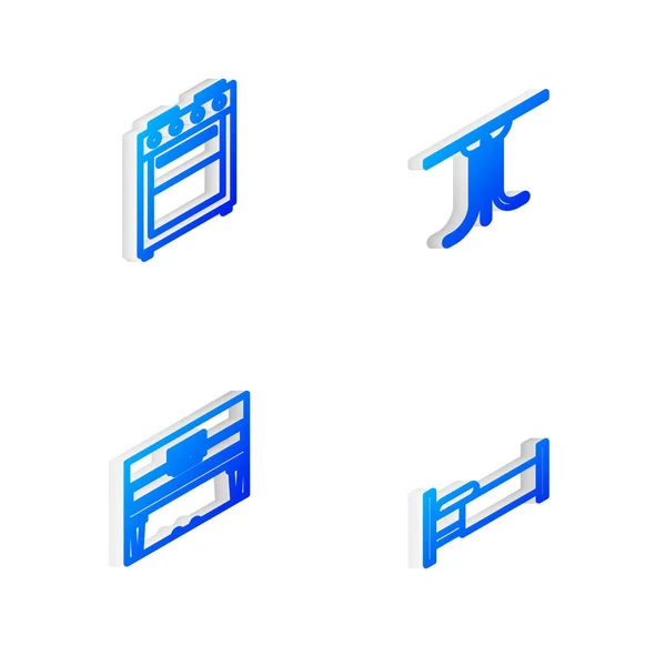 Set Isometric Line Table Oven Grand Piano Bed Icon Vector — ストックベクタ