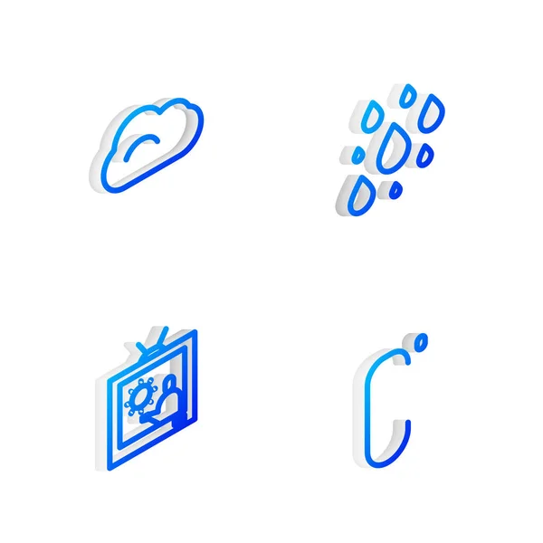 Set Isometric Line Water Drop Cloud Weather Forecast Celsius Icon — Stock Vector