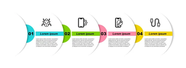 Set Line System Bug Phone Repair Service Mobile Usb Cable — Image vectorielle