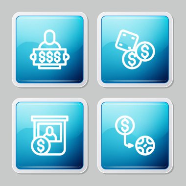 Set hattı kazananı ödül kuponu, zar oyunu, kumarhane çipleri değişimi ve ikon tutuyor. Vektör