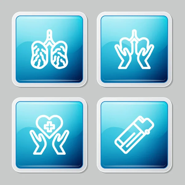 Set Line Disease Lungs Lungs Heart Cross Lighter Icon Vector — Archivo Imágenes Vectoriales