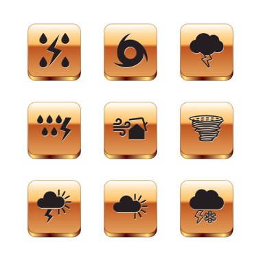Set Storm, Cloudy, Tornado swirl, with snow and lightning and icon. Vector