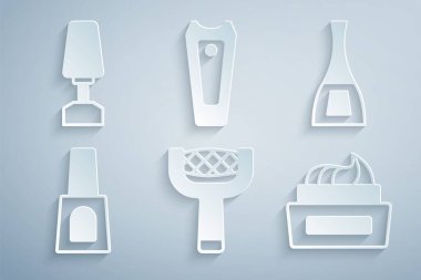 Tırnak törpüsü, bir şişe oje, manikür ikonu için makas ve Milling. Vektör