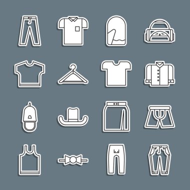 Çizgi pantolon, erkek iç çamaşırı, tişört, Noel eldiveni, elbise dolabı ve ikon. Vektör