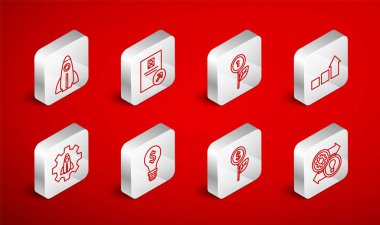 İnsan kaynakları, iş tanıtımı, dolar fabrikası, finansal büyüme, Startup projesi konsepti, dolar ve ikonlu ampul. Vektör