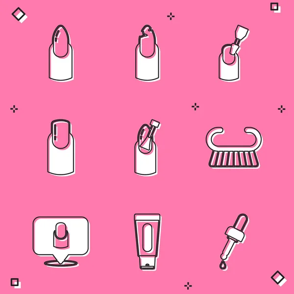 Set manucure ongles, ongles cassés, fraise pour, râpe à brosse pédicure, manucure et tube de crème pour les mains icône. Vecteur — Image vectorielle