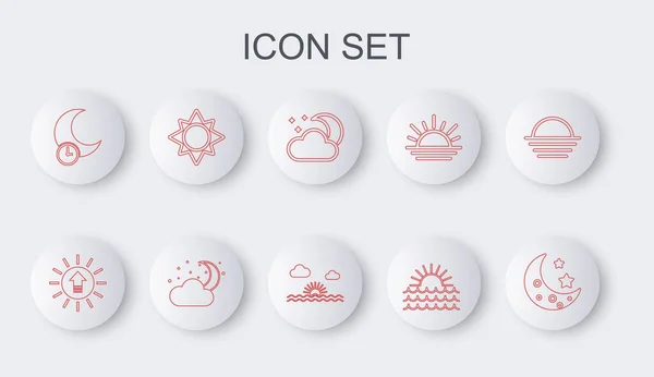 Set line Moon and stars, Sunset, Cloud with moon, Sleeping, and icon. Vector — Image vectorielle