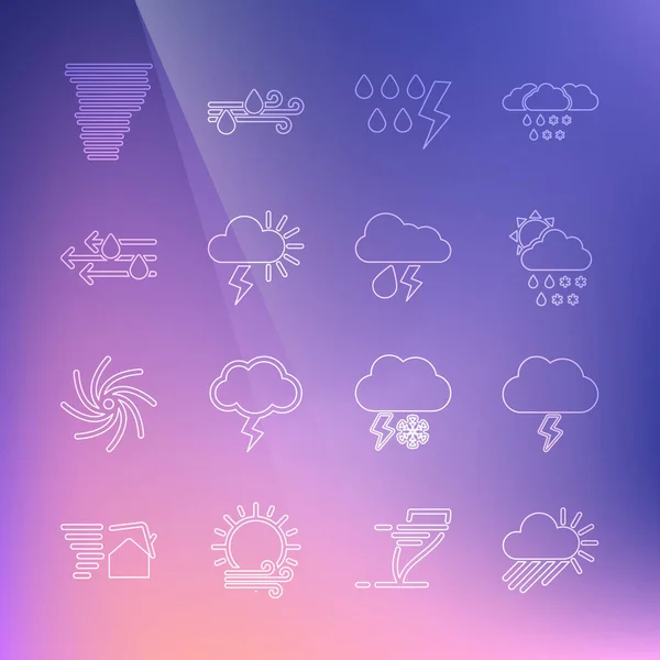设置云彩线,有雨天和太阳,风暴,雪,雨,风,龙卷风和闪电图标.B.病媒 — 图库矢量图片