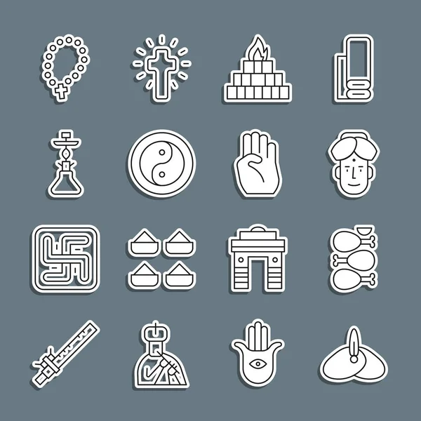 Hint başlıklı türban, Tandoori tavuğu, Yagna, Yin Yang, Nargile, tespih, tespih, din ve sembol el ikonu. Vektör