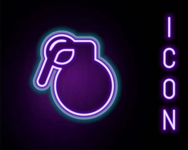 Zářící neonová čára Ruční granát ikona izolované na černém pozadí. Výbuch bomby. Barevný koncept. Vektor — Stockový vektor