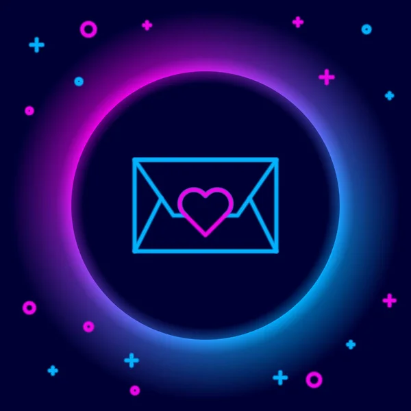 Glowing neon line Envelope with Valentine heart icon isolated on black background. Message love. Letter love and romance. Colorful outline concept. Vector — Stock Vector
