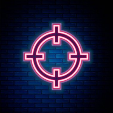 Işıldayan neon hattı hedef sporu, duvar arkasında izole edilmiş bir yarışma ikonu. Atış mesafesi ya da atış mesafesi için sayıları olan temiz bir hedef. Renkli taslak konsepti. Vektör