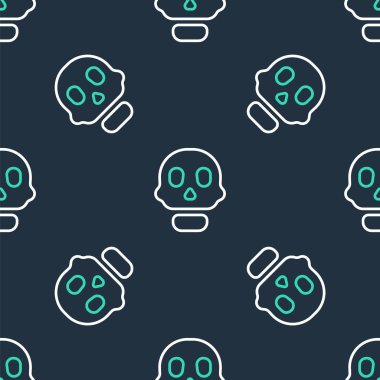 Çizgi Kurukafa simgesi siyah arkaplanda kusursuz desen izole etti. Mutlu Cadılar Bayramı Partisi. Vektör