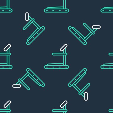 Çizgi koşu bandı makine simgesi siyah arkaplanda izole edilmiş kusursuz desen. Vektör