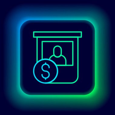 Parlayan neon hattı kumarhane çipleri siyah arka planda izole edilmiş dolar yığınları üzerinde değiş tokuş yapıyor. Renkli taslak konsepti. Vektör