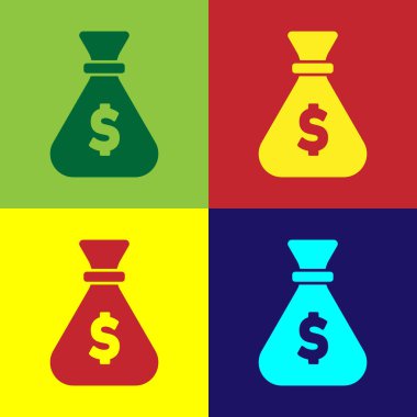 Pop Art Money çanta simgesi renk arkaplanında izole edildi. Dolar ya da USD sembolü. Nakit bankacılık tabelası. Vektör