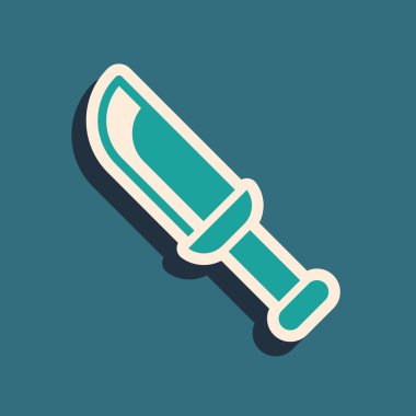 Yeşil askeri bıçak ikonu yeşil arka planda izole edildi. Uzun gölge tarzı. Vektör