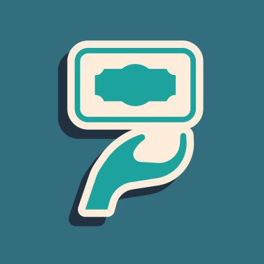 Yeşil Bağış ve Bağış ikonu yeşil arka planda izole edildi. Para ve bağış konsepti. Uzun gölge tarzı. Vektör