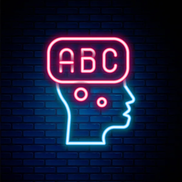 Glowing neon line Learning foreign languages icon isolated on brick wall background. Colorful outline concept. Vector — стоковый вектор