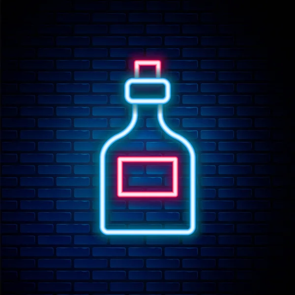 Glowing neon line Alcohol drink Rum bottle icon isolated on brick wall background. Colorful outline concept. Vector — Stockový vektor