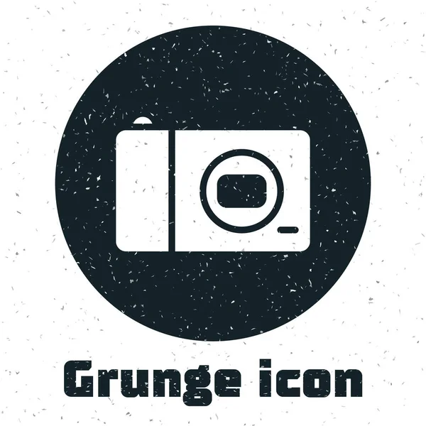 Grunge Icono de la cámara de fotos aislado sobre fondo blanco. Icono de cámara fotográfica. Dibujo vintage monocromo. Vector — Vector de stock