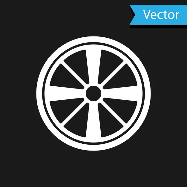 Rueda de aleación blanca para un icono de coche aislado sobre fondo negro. Vector — Vector de stock