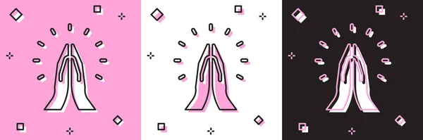 Set Hands in praying position icon isolated on pink and white, black background. Prayer to god with faith and hope. Vector — Archivo Imágenes Vectoriales