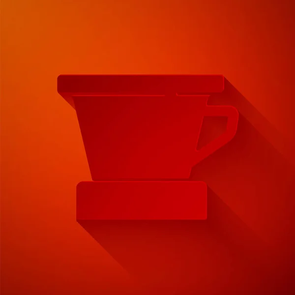 Corte de papel V60 icono de la cafetera aislado sobre fondo rojo. Estilo de arte de papel. Vector — Vector de stock