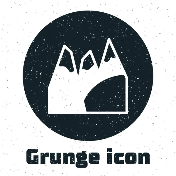 Grunge Βουνό εικονίδιο απομονώνονται σε λευκό φόντο. Σύμβολο της νίκης ή της επιτυχίας έννοια. Επίτευξη στόχου. Μονόχρωμη παλιά ζωγραφιά. Διάνυσμα — Διανυσματικό Αρχείο