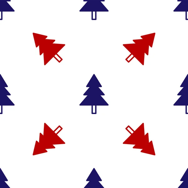 Blå och röd julgran ikon isolerad sömlös mönster på vit bakgrund. God Jul och Gott Nytt År. Vektor — Stock vektor