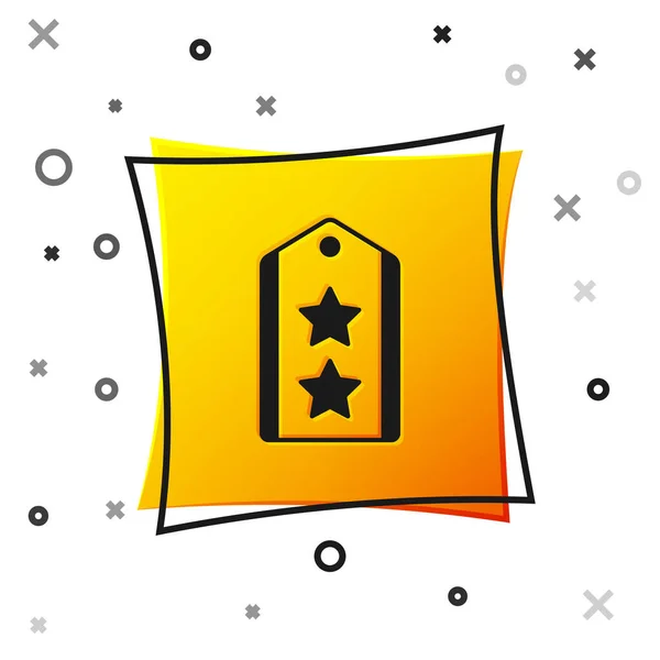 Czarna ikona rangi wojskowej izolowana na białym tle. Znak wojskowej odznaki. Żółty, kwadratowy przycisk. Wektor — Wektor stockowy