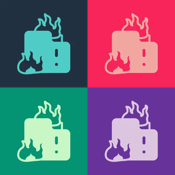Pop art Požár v hořící dům ikona izolované na barevném pozadí. Vektor — Stockový vektor