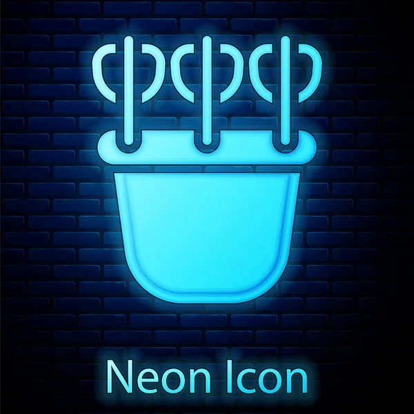 Gloeiende neon Quiver met pijlen pictogram geïsoleerd op bakstenen muur achtergrond. Vector — Stockvector