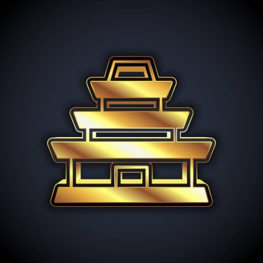 Gold Traditional Korean temple building icon isolated on black background. Vector